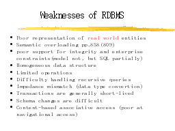 Weeknesses of RDBMS
